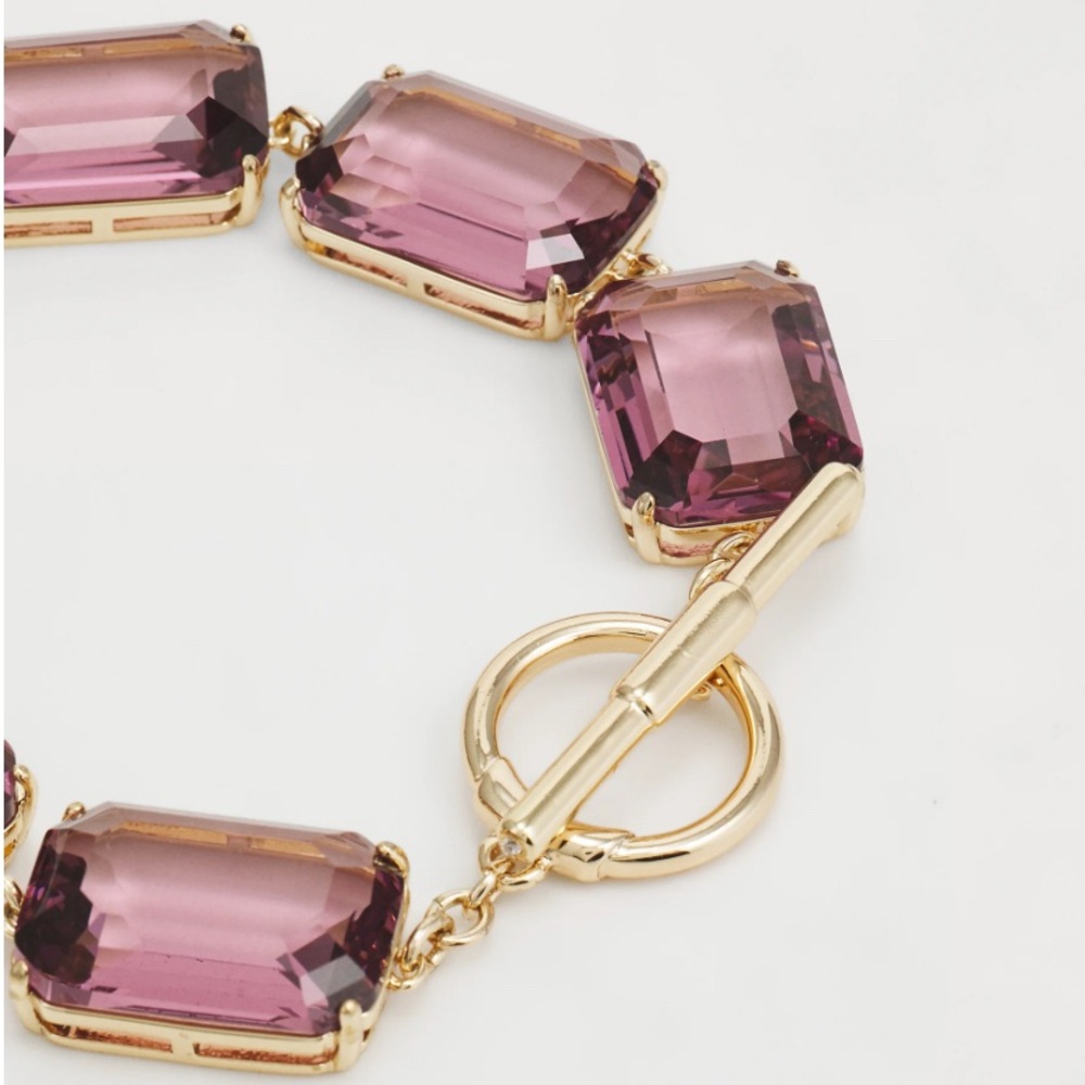 Ralph Lauren Gold Tone Glass Stone Toggle Bracelet - Picture 2 of 11